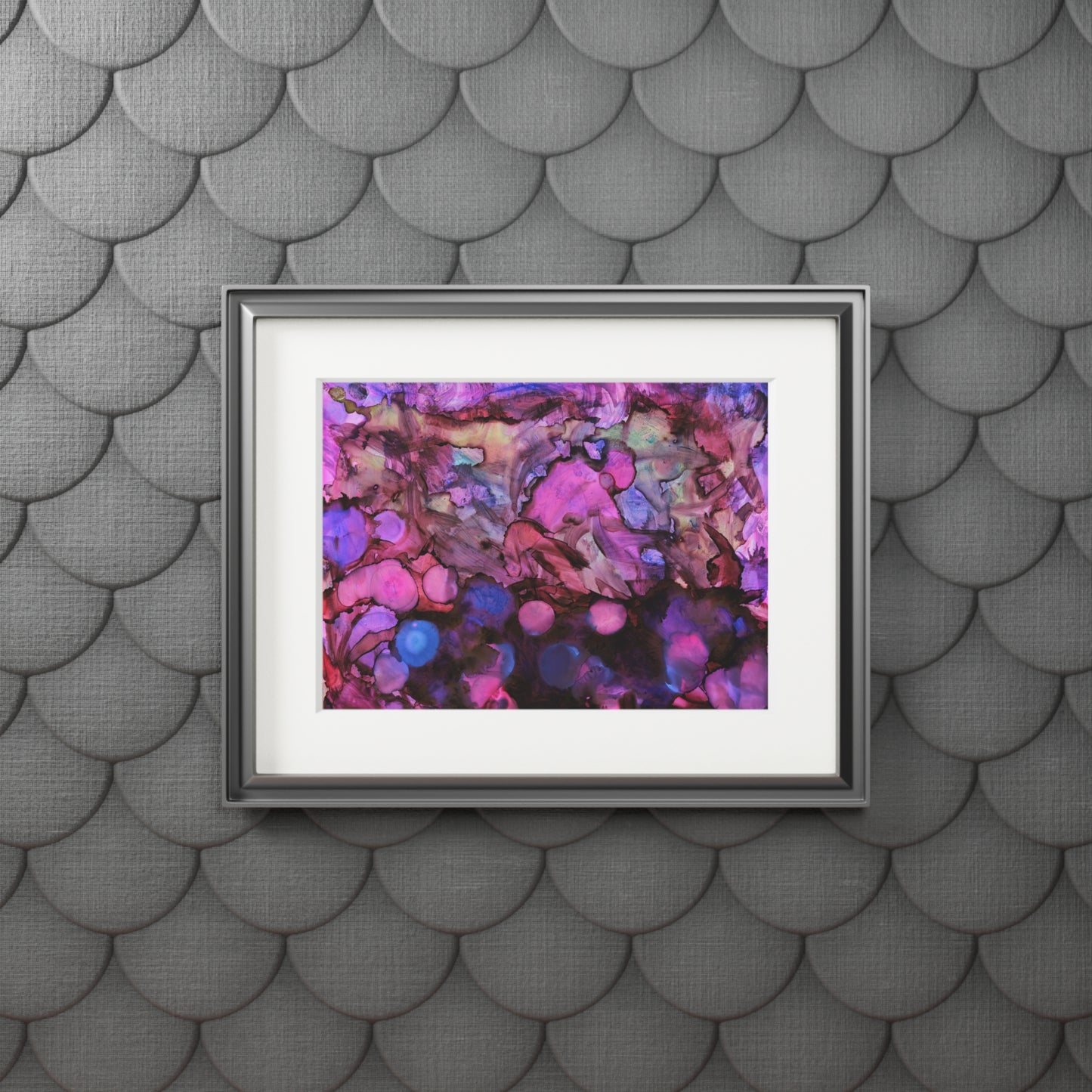 Abstract Purple Ink Art Print with White Passepartout — Fine Art Wall Decor