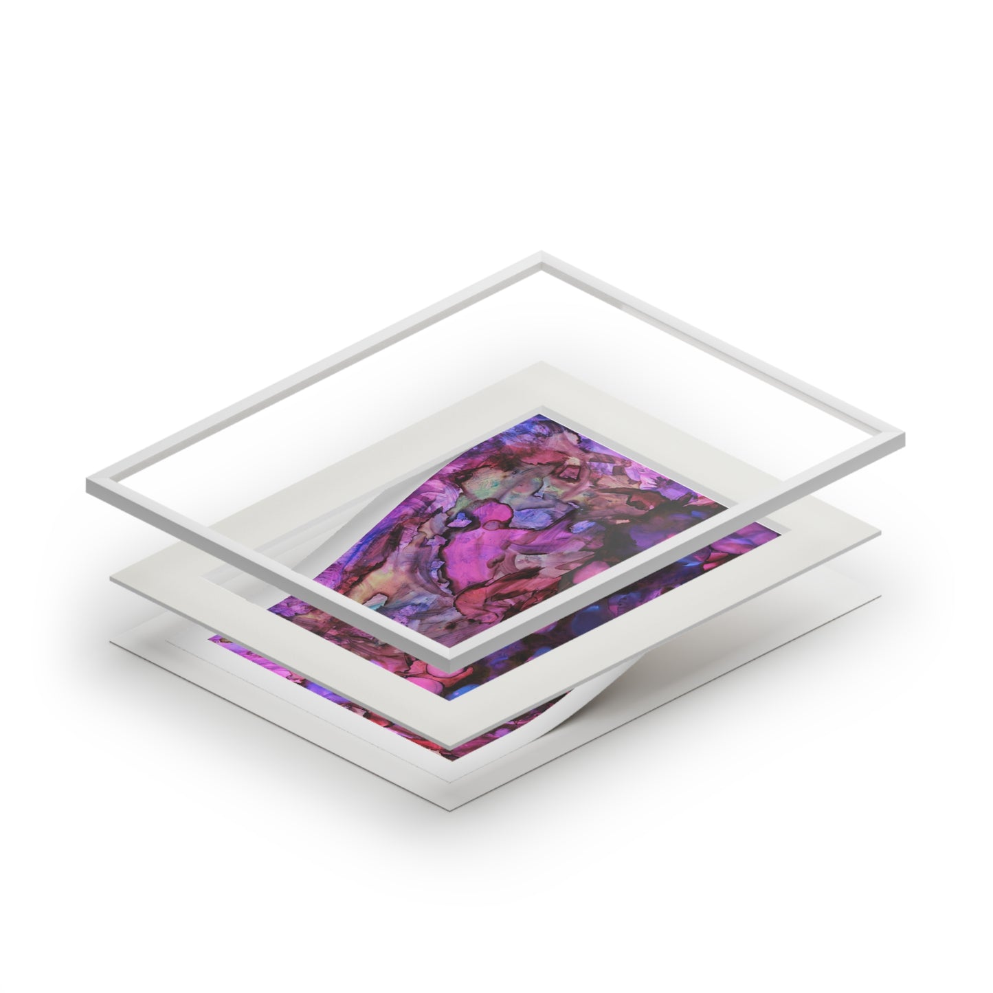 Abstract Purple Ink Art Print with White Passepartout — Fine Art Wall Decor
