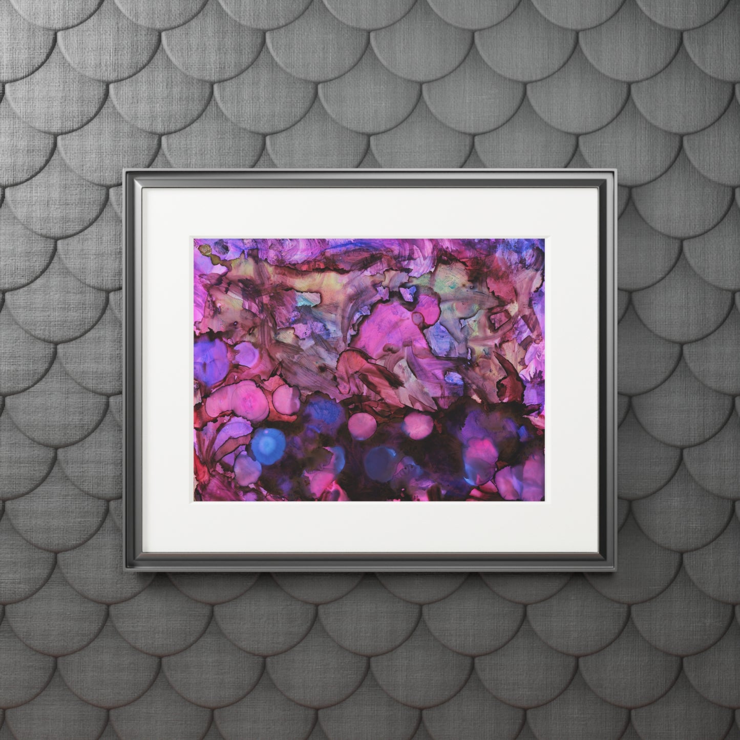 Abstract Purple Ink Art Print with White Passepartout — Fine Art Wall Decor