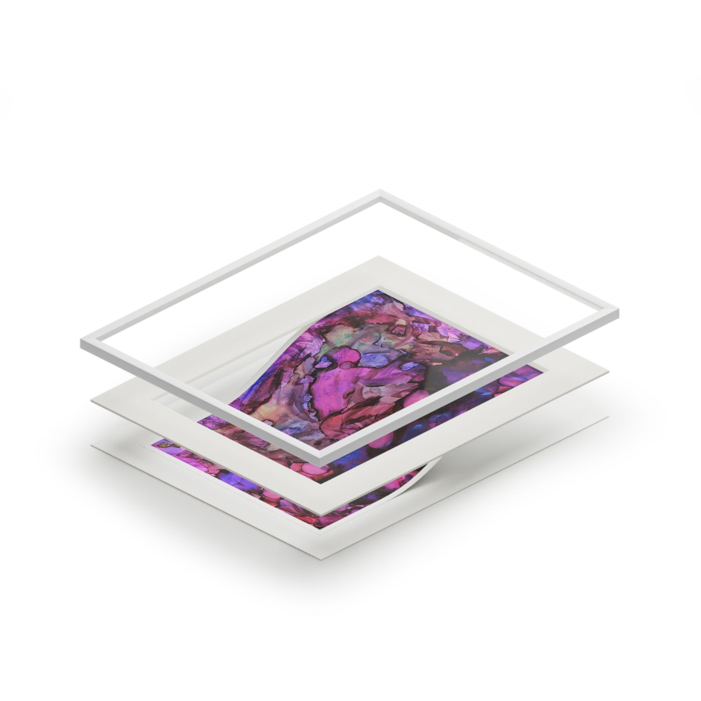 Abstract Purple Ink Art Print with White Passepartout — Fine Art Wall Decor