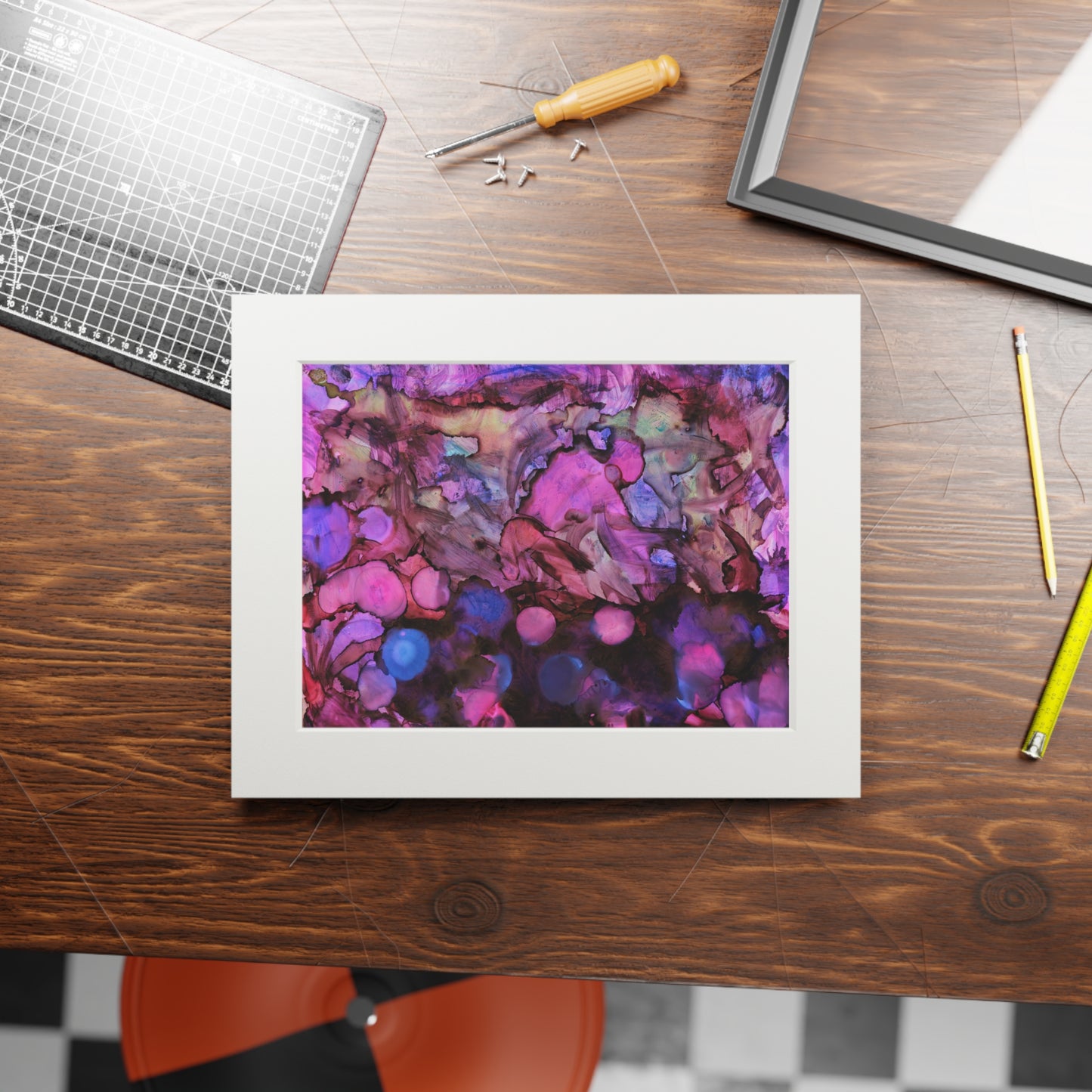 Abstract Purple Ink Art Print with White Passepartout — Fine Art Wall Decor